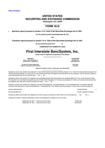 Thumbnail First Interstate BancSystem 10-Q Quarterly Report FY 