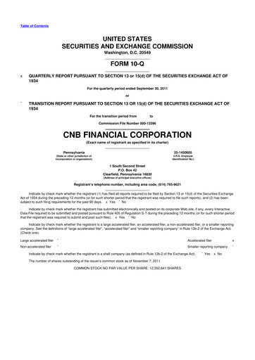 Thumbnail CNB Financial Corp 10-Q Quarterly Report FY2011 