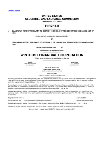Thumbnail Wintrust Financial 10-Q Quarterly Report FY2011 