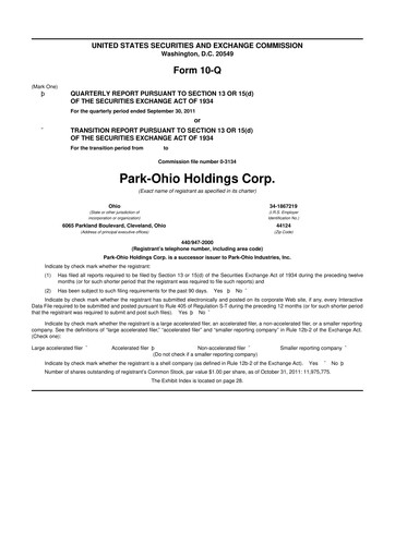 Thumbnail ParkOhio Holdings Corp. 10-Q Quarterly Report FY2011 