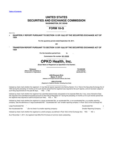 Miniature OPKO Health
 10-Q Rapport trimestriel 2011 
