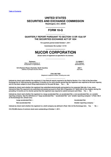 Thumbnail Nucor
 10-Q Quarterly Report FY2011 