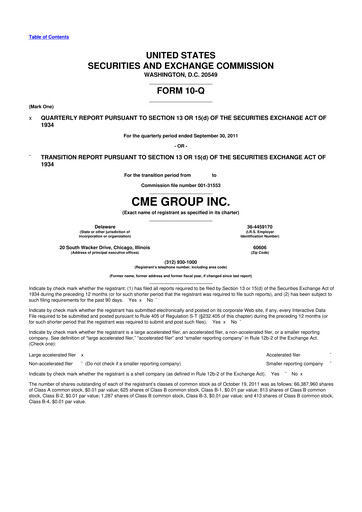Thumbnail CME Group 10-Q Quarterly Report FY2011 