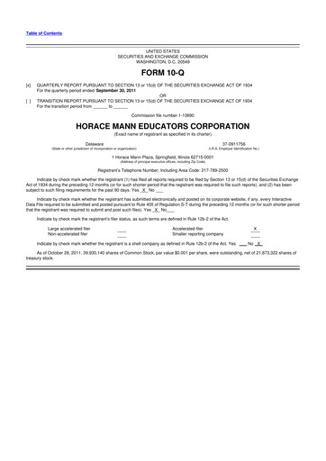 Thumbnail Horace Mann Educators 10-Q Quarterly Report FY2011 