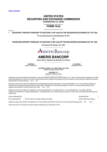 Miniature Ameris Bancorp
 10-Q Rapport trimestriel 2011 