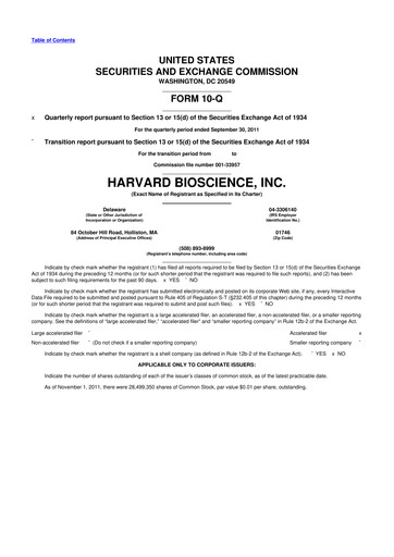 Vorschaubild Harvard Bioscience 10-Q Quartalsbericht 2011 