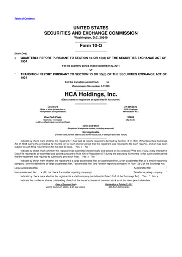 Thumbnail HCA Healthcare 10-Q Quarterly Report FY2011 