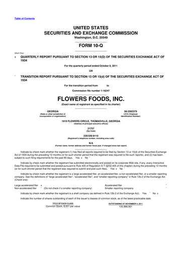 Thumbnail Flowers Foods
 10-Q Quarterly Report FY2011 