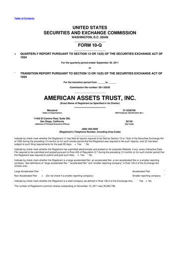 Thumbnail American Assets Trust
 10-Q Quarterly Report FY2011 