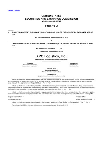 Thumbnail XPO Logistics 10-Q Quarterly Report FY2011 