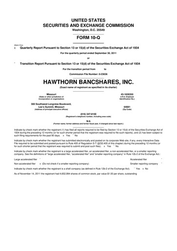 Thumbnail Hawthorn Bancshares 10-Q Quarterly Report FY2011 