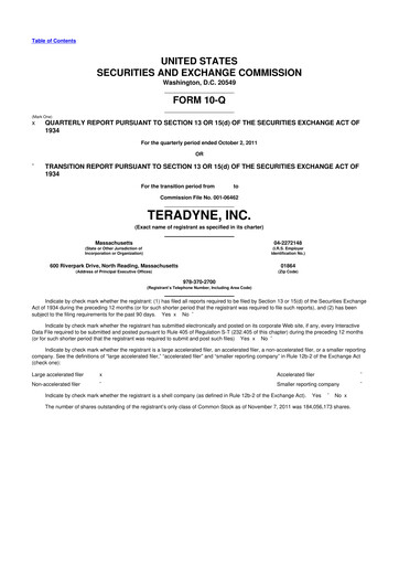 Thumbnail Teradyne 10-Q Quarterly Report FY2011 
