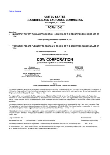 Thumbnail CDW Corporation 10-Q Quarterly Report FY2011 