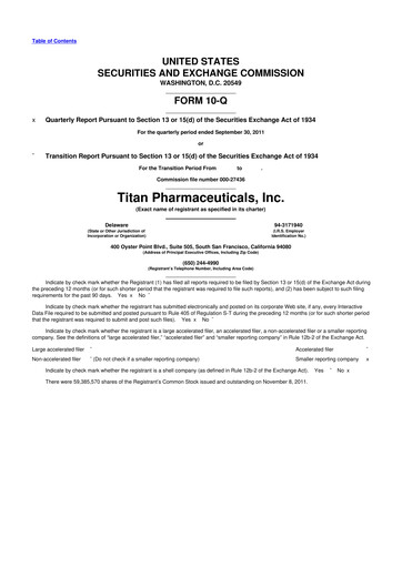 Thumbnail Titan Pharmaceuticals
 10-Q Quarterly Report FY2011 