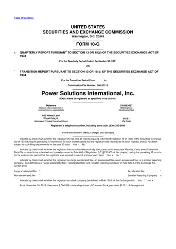 Thumbnail Power Solutions International 10-Q Quarterly Report FY2011 Q3