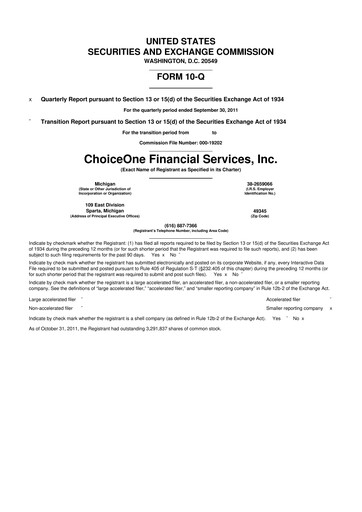 Vorschaubild ChoiceOne Financial Services 10-Q Quartalsbericht 2011 