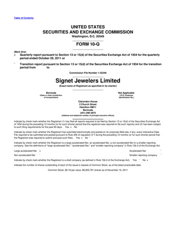 Thumbnail Signet Jewelers
 10-Q Quarterly Report FY 