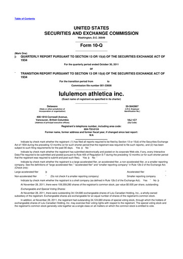 Thumbnail lululemon athletica 10-Q Quarterly Report FY2012 