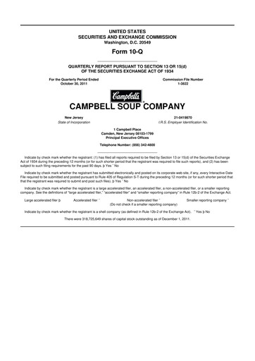Thumbnail 
Campbell's 10-Q Quarterly Report FY2012 