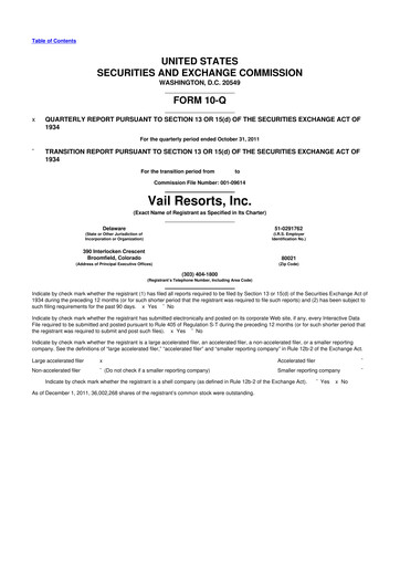 Thumbnail Vail Resorts
 10-Q Quarterly Report FY2012 