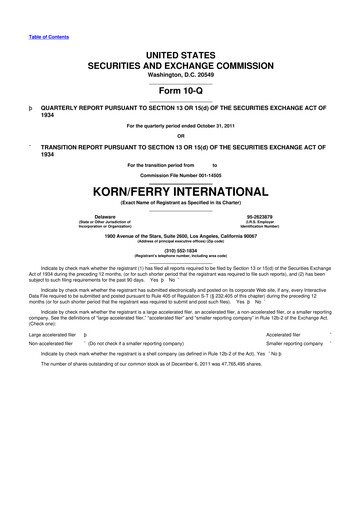 Miniature Korn Ferry
 10-Q Rapport trimestriel  