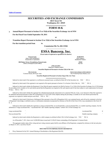 Thumbnail ESSA Bancorp 10-K Annual Report 2011