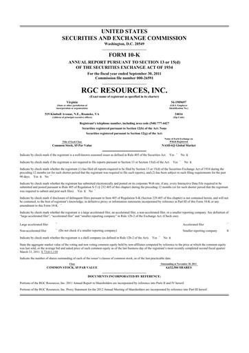 Thumbnail RGC Resources 10-K Annual Report 2011