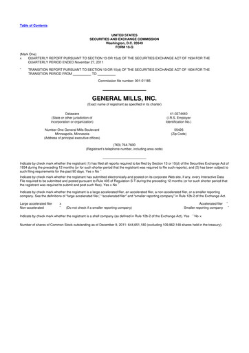 Thumbnail General Mills 10-Q Quarterly Report FY2012 