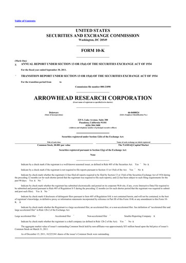 Thumbnail Arrowhead Pharmaceuticals
 10-K Annual Report 2011