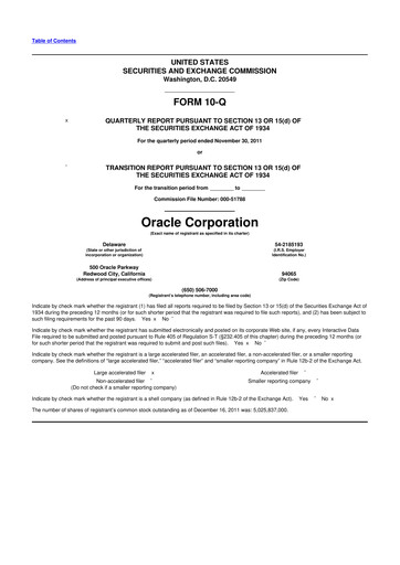 Thumbnail Oracle 10-Q Quarterly Report FY2012 