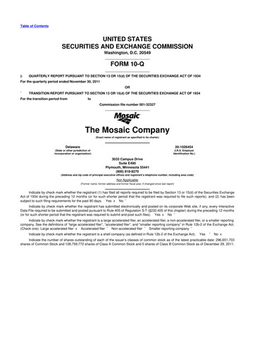 Thumbnail The Mosaic Company 10-Q Quarterly Report FY2012 