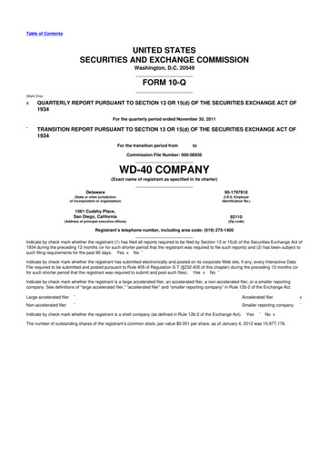 Miniature WD-40 Company
 10-Q Rapport trimestriel 2012 