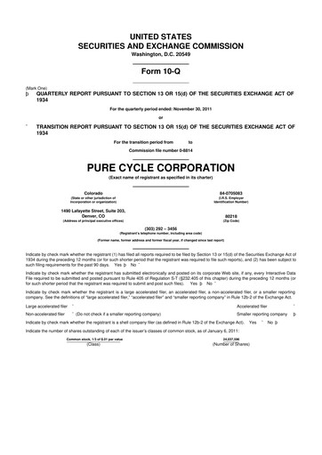 Thumbnail Pure Cycle (water) 10-Q Quarterly Report FY2011 
