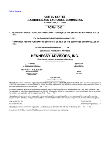 Thumbnail Hennessy Advisors 10-Q Quarterly Report FY2012 
