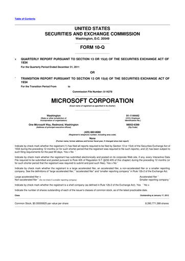 Thumbnail Microsoft 10-Q Quarterly Report FY 