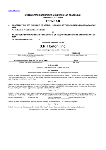 Thumbnail D. R. Horton
 10-Q Quarterly Report FY2012 