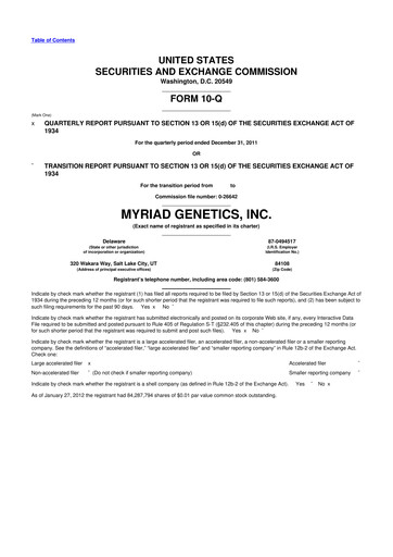 Thumbnail Myriad Genetics 10-Q Quarterly Report FY2012 