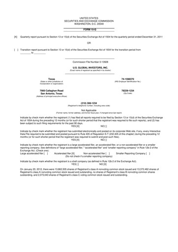 Thumbnail U.S. Global Investors 10-Q Quarterly Report FY2012 