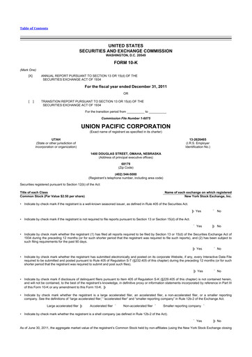 Thumbnail Union Pacific Corporation 10-K Annual Report 2011