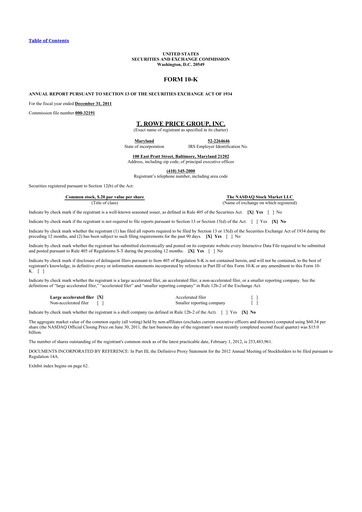 Thumbnail T. Rowe Price
 10-K Annual Report 2011