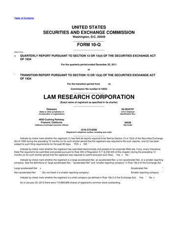 Thumbnail Lam Research 10-Q Quarterly Report FY2012 