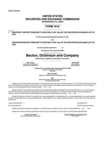 Thumbnail Becton Dickinson 10-Q Quarterly Report FY2012 