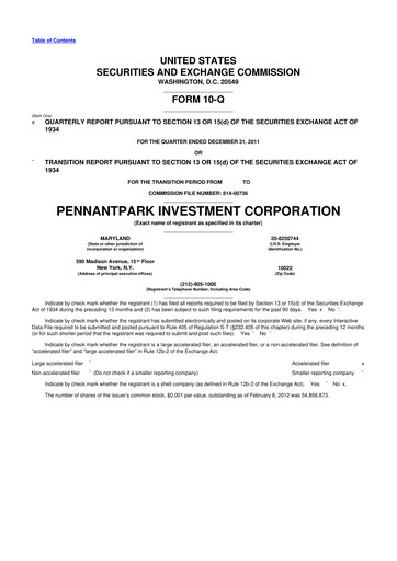 Thumbnail PennantPark Investment 10-Q Quarterly Report FY 