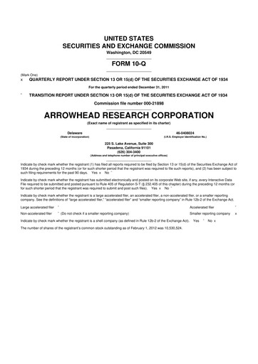Thumbnail Arrowhead Pharmaceuticals
 10-Q Quarterly Report FY2012 