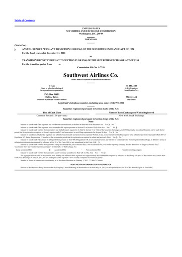 Thumbnail Southwest Airlines 10-K Annual Report 2011