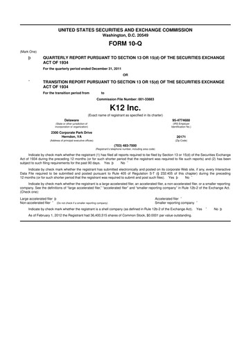 Miniature Stride (K12 Education)
 10-Q Rapport trimestriel 2012 