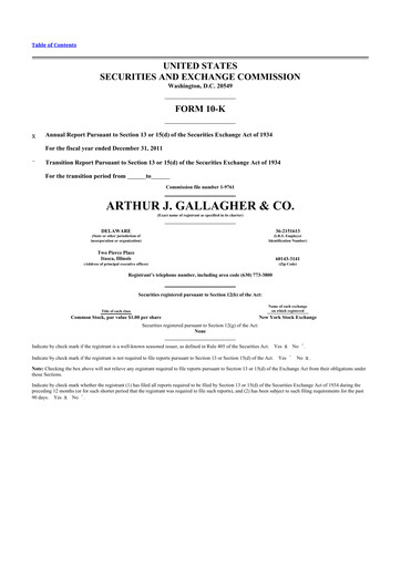 Thumbnail Arthur J. Gallagher & Co.
 10-K Annual Report 2011