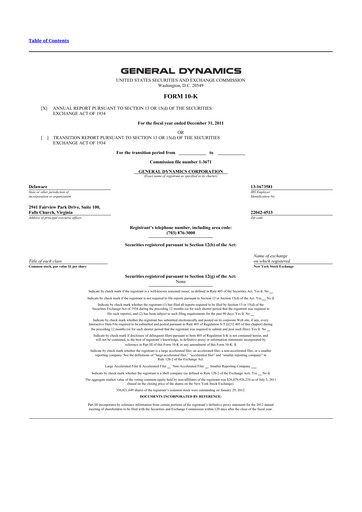 Thumbnail General Dynamics 10-K Annual Report 2011