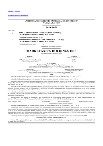 Thumbnail MarketAxess
 10-K Annual Report 2011