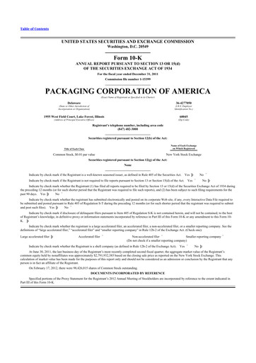 Thumbnail Packaging Corporation of America
 10-K Annual Report 2011